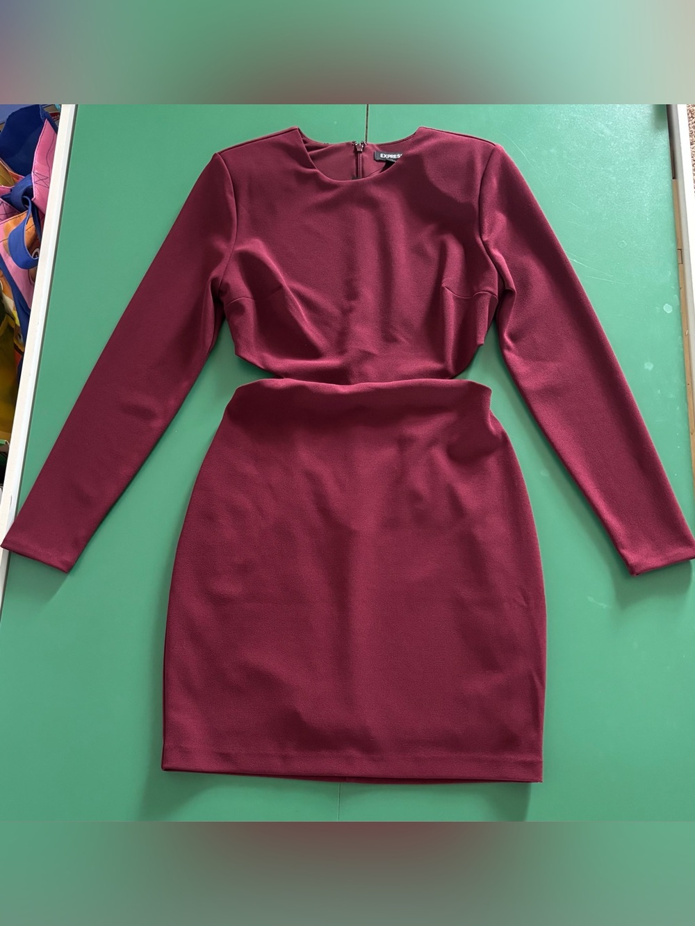 Express Size XS Wine Cutout Sides Long-Sleeve Mini Dress